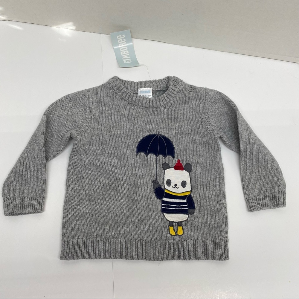 Gymboree Gray Panda Bear Sweater Crew Neck Size12-18 months Side Buttons NEW